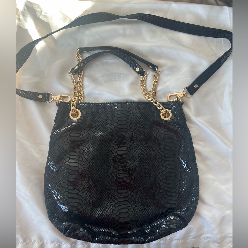 MICHAEL KORS Bag Leather Shoulder Snakeskin Bucket Embossed Gold Chain Exotic